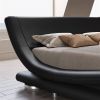 Modern Black Upholstered Platform Bed Frame with Sleigh Curved Headboard