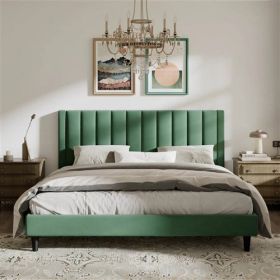 Green Velvet Upholstered Platform Bed Frame with Headboard (size: KING)