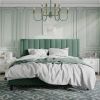 Green Velvet Upholstered Platform Bed Frame with Headboard