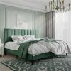 Green Velvet Upholstered Platform Bed Frame with Headboard