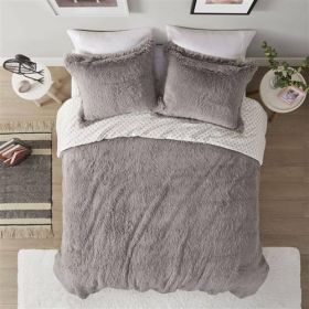 Grey Reversible Soft Sherpa Faux Fur  Comforter Set (size: King/California King)
