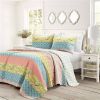 Blue Yellow Pink Ivory Boho Floral Reversible Lightweight Quilt Set