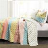 Blue Yellow Pink Ivory Boho Floral Reversible Lightweight Quilt Set
