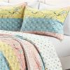 Blue Yellow Pink Ivory Boho Floral Reversible Lightweight Quilt Set