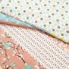 Blue Yellow Pink Ivory Boho Floral Reversible Lightweight Quilt Set