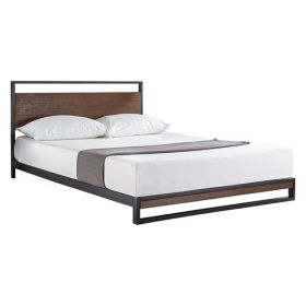 Metal Wood Platform Bed Frame with Headboard (size: KING)