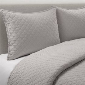 Lightweight Cotton Linen Grey Textured Reversible 3-Piece Quilt Set (size: FULL/QUEEN)