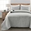 3-Piece Reversible Cotton Yarn Woven Quilt Set in Grey Cream