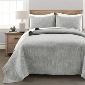 3-Piece Reversible Cotton Yarn Woven Quilt Set in Grey Cream (size: FULL/QUEEN)
