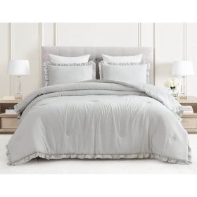 Grey Stone Washed Ruffled Edge Microfiber Comforter Set (size: QUEEN)