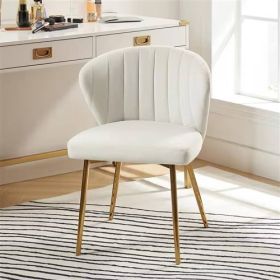 Velvet Upholstered Wingback Accent Side Chair w/ Gold Metal Legs (Color: Ivory White)
