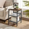 Modern Industrial End Table Nightstand Black Metal Wood Top Side Table