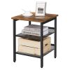 Modern Industrial End Table Nightstand Black Metal Wood Top Side Table