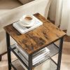 Modern Industrial End Table Nightstand Black Metal Wood Top Side Table