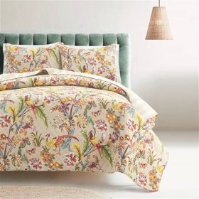 3 PCS Lightweight Peacocks Polyester Quilt Set Tan (size: KING)