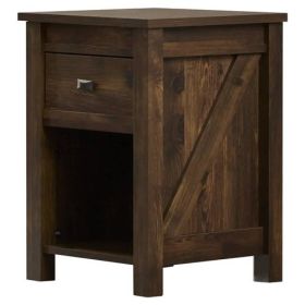 Farmhouse 1-Drawer Bedroom Nightstand with Open Shelf (Color: Pine)