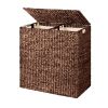 2-Bin Handwoven Hyacinth Linen Liner Laundry Hamper w/ Handles