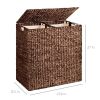 2-Bin Handwoven Hyacinth Linen Liner Laundry Hamper w/ Handles