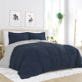Microfiber Reversible Comforter Set in Navy Blue and Grey (size: FULL/QUEEN)