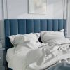 Modern Navy Blue Velvet Upholstered Platform Bed with Headboard