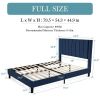 Modern Navy Blue Velvet Upholstered Platform Bed with Headboard