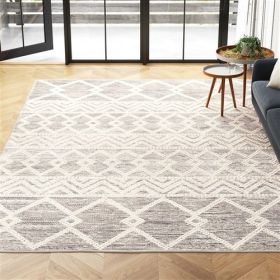 Hand Woven Wool Blend Grey Beige Ivory Persian Style Area Rug (size: 9 ft. x 12 ft.)