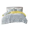 Reversible Comforter Set in Grey White Yellow Chevron Stripe