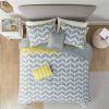 Reversible Comforter Set in Grey White Yellow Chevron Stripe
