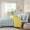 Reversible Comforter Set in Grey White Yellow Chevron Stripe