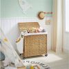Handwoven PP Rattan 3-Bag Laundry Basket Cart with Cotton Liner on Wheels