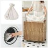 Handwoven PP Rattan 3-Bag Laundry Basket Cart with Cotton Liner on Wheels