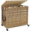 PP Rattan 3-Basket Laundry Hamper Sorter Cart with Removable Cotton Bags