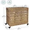 PP Rattan 3-Basket Laundry Hamper Sorter Cart with Removable Cotton Bags