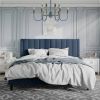 Modern Navy Blue Velvet Upholstered Platform Bed with Headboard