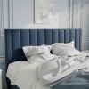 Modern Navy Blue Velvet Upholstered Platform Bed with Headboard