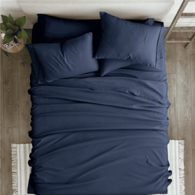 Navy Blue 6-Piece Soft Wrinkle Resistant Microfiber/Polyester Sheet Set (size: QUEEN)