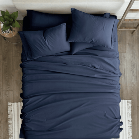 Navy Blue 4-Piece Soft Wrinkle Resistant Microfiber/Polyester Sheet Set (size: TWIN)