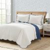 White Navy Scalloped Edge Reversible Thin Light Quilt Set