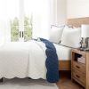 White Navy Scalloped Edge Reversible Thin Light Quilt Set