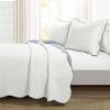White Blue Scalloped Edge Reversible Thin Light Quilt Set