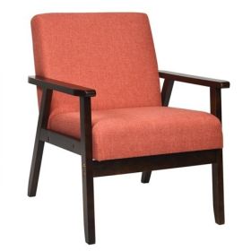 Retro Modern Classic Linen Wide Accent Chair with Espresso Wood Frame (Color: Orange)