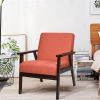 Retro Modern Classic Linen Wide Accent Chair with Espresso Wood Frame