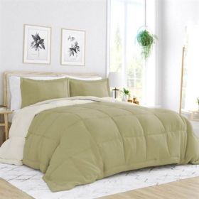 Microfiber Reversible Comforter Set in Sage Green/Cream (size: King/California King)