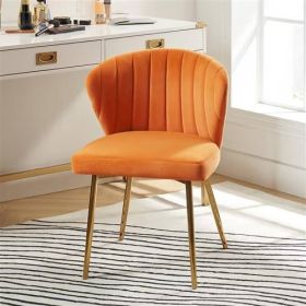 Velvet Upholstered Wingback Accent Side Chair w/ Gold Metal Legs (Color: Orange)