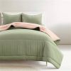 Lightweight Reversible Quilted Comforter Set in Green/Pink