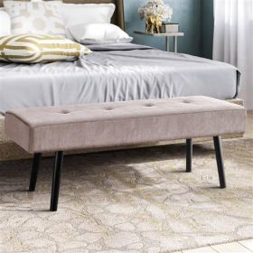 Mid-Century Corduroy Upholstered End of Bed Bench with Black Metal Legs (Color: Pink)