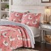 Pink Blue Reversible Floral Llama 100-Percent Cotton Quilt Set