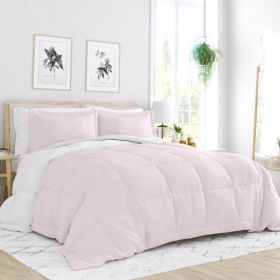 Microfiber Reversible Comforter Set in Blush Pink and White (size: Twin/Twin XL)