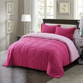 Full/Queen Traditional Microfiber Reversible 3 Piece Comforter Set (Color: Pink)