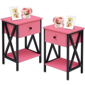 Set of 2 - 1 Drawer Nightstand (Color: Pink)